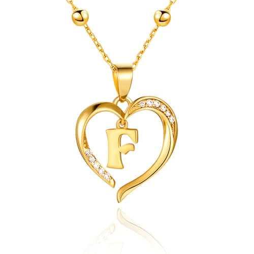 Cicy Bell Womens Heart Initial Necklace for Women 18k Gold Plated Cubic Zirconia Dainty Letter Pendant Necklace 17.7'' with 11'' Extender - Image 1
