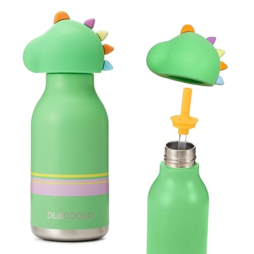 DLOCCOLD Insulated Stainless Steel Water Bottle with Detachable Soft Dinosaur Animal Head Fun Drinking 16 Ounce with Flexible Reusable Straw - Image 1