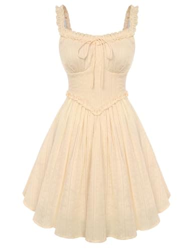 Scarlet Darkness Women Summer Corset Dresses Cotton Mini Sundress Ruffle Strap Dress Apricot S - Image 1