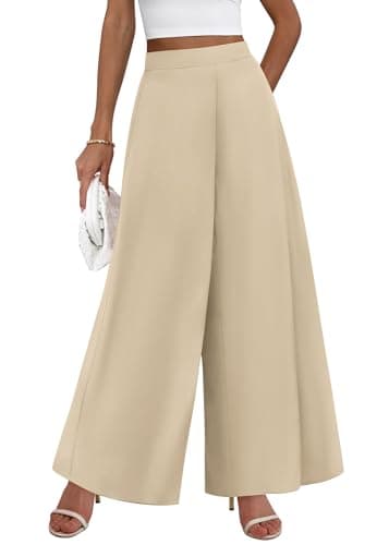 KIRUNDO Palazzo Pants for Women Dressy 2026 Spring Slacks Wide Leg High Waisted Business Casual Work Trousers with Pockets(Beige, Medium) - Image 1