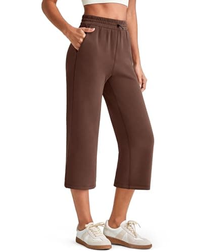 G4Free Travel Pants Women Wide Leg Casual Lounge Capri Pants with Pockets High Waist Stretch Comfy Straight Leg Loose Fit Pants(Coffee Brown,Regular) - Image 1
