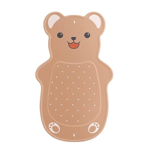 UNEEDE Kids Bathtub Mat Non Slip - Natural Rubber Baby Bath Mat for Tub, Cute Brown Bear Shape Toddler Bath Mat with 126 Suction Cups & 43 Drainage Holes, Soft & Machine Washable Bathroom Essentials - Image 1