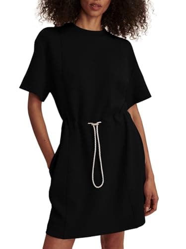 COCOMARTS Dresses for Women Summer Short Sleeve Crew Neck Sweatshirt Dress Drawstring Waist Tunic Tops Mini Vacation Sundress Black Large - Image 1
