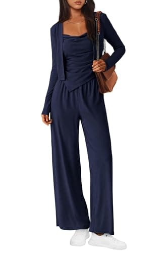 BTFBM Women's Fall Lounge Sets 3 Piece Outfit Tracksuits Casual Long Sleeve Tops High Waisted Sweatpants Set(Navy,XX-Large) - Image 1