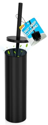 Dowry Toilet Bowl Brush and Holder for Bathroom, Deep Cleaning Toilet Brush and Holder Set with Long Handle, Hidden Toilet Bowl Scrubber with Replaceable Head,Modern Decor Black Round - Image 1