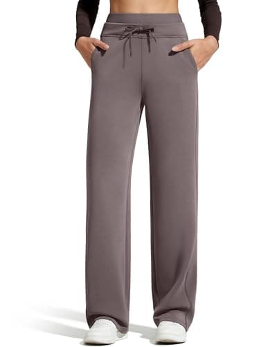 G4Free Workout Pants for Women with Pockets Wide Leg Drawstring High Waisted Soft Stretch Comfy Casual Lounge Sweatpants(Taupe,XL,Petite) - Image 1
