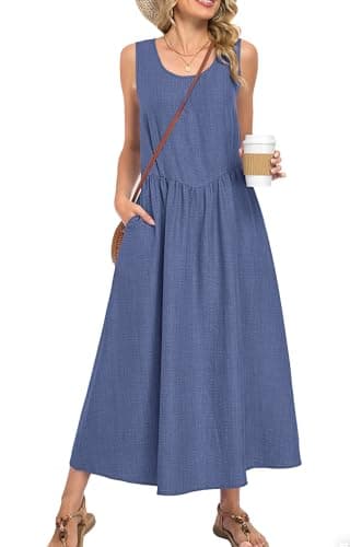 MOLERANI Women’s Summer Maxi Dress Sleeveless A-Line Flowy Sundress Elastic Waist Lightweight Breathable Casual Beach Vacation Outfit Round Neck Resort Wear Wear Denim Blue 2XL - Image 1