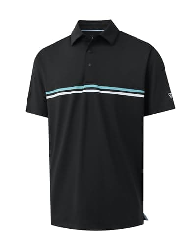 M MAELREG Golf Polo Shirts for Men Chest Striped Print Business Casual Collared Moisture Wicking Dry Fit Golf Polos Black - Image 1