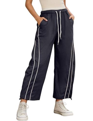SeekMe Women's Wide Leg Track Pants Baggy Drawstring Waist Lightweight Casual Hiking Athletic Sweatpants(0029-Black-L) - Image 1