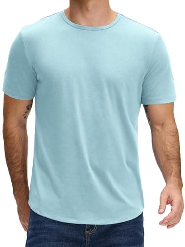 JEMLDL Shirts for Men Casual Short Sleeve T Shirts for Everyday Wear Crewneck Summer Basic Tee Shirts Light Blue XL - Image 1