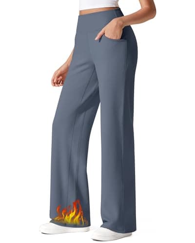 G4Free Wide Leg Yoga Pants for Women High Waisted Fleece Lined Sweatpants Thermal Warm Trousers (Slate Gray,XL,29") - Image 1