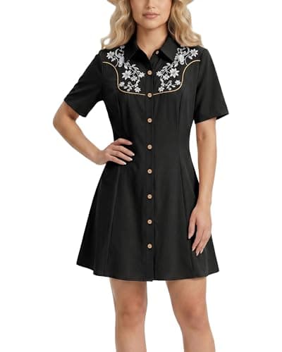 UpFind Womens Western Style Country Dress Cute Cowgirl Outfit Comfortable Summer Dress for Country Concert - XXL Black - Image 1