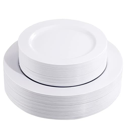 FLOWERCAT 60PCS White Plastic Plates - Heavy Duty White Disposable Plates for Mother's Day/Birthday Party/Wedding -serve for 30 guests Include 30PCS 10.25" & 30PCS 7.5" Plates for Party - Image 1