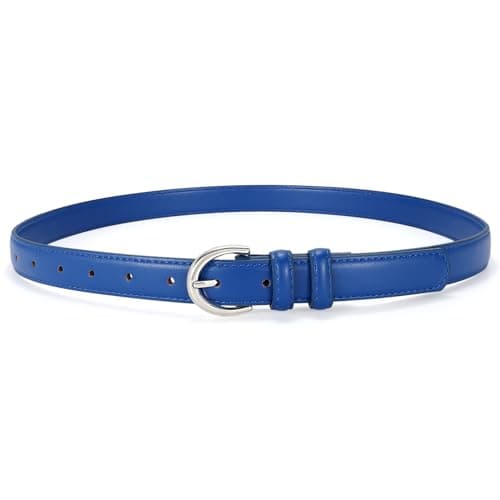 SANSTHS Women Leather Belt for Jeans Pants Fashion Ladies Skinny Belt for Dresses Thin Belt with Single Prong Buckle,royal blue,S - Image 1
