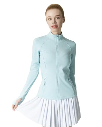 Leapstride Women's Slim-Fit Zip-Up Jacket - 2 Side & Back Zip Pockets, Thumbholes, Moisture-Wicking for Tennis/Running