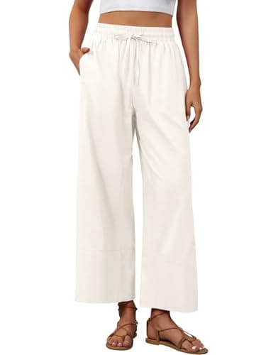 grewley Women Linen Pants Wide Leg Cotton Boho Pants for Women Casual Palazzo Beach Pants with Pockets Apricot XL - Image 1