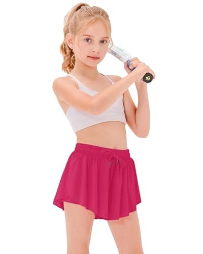 Stelle Girls Athletic Running Shorts with Inner Pockets High Waist 2 in 1 Short 5-16 Years(Raspberry,M) - Image 1