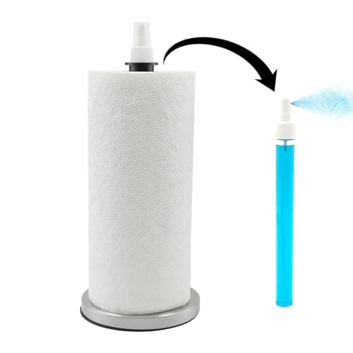 2 in 1 Paper Towel Holder with Spray Bottle, Countertop Paper Towel Holder with Weighted Base, Stainless Steel Paper Towel Roll Holder Black for Kitchen, Bathroom (Silver) - Image 1