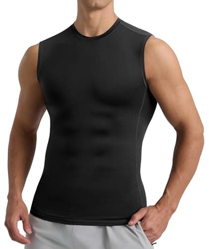 BOOJO Compression Shirt Men - Black Sleeveless Tank Top Workout Running Quick Dry Base Layer Undershirt for Athletic Gym - Image 1
