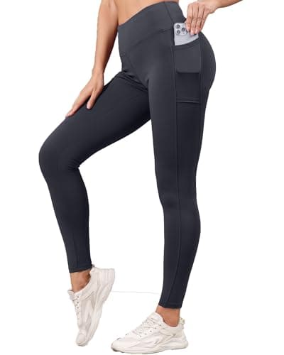 Pobodo High Waisted Tummy Control Yoga Pants with Pockets - Leggings for Women Grey - Image 1