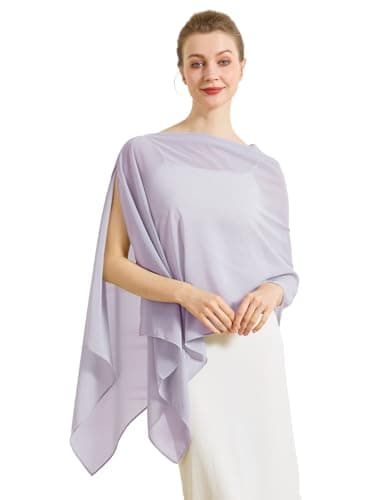 BEAUZSUZSANA Chiffon Cape Shawls for Evening Dress Soft Elegant Sheer Wraps Perfect for Weddings Parties (Lilac) - Image 1