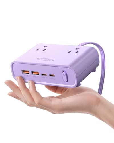 NTONPOWER Flat Plug Power Strip, Desktop Charging Station with 25W USB C Ports, Purple Extension Cord with 4 AC Outlets, 5ft Flat Extension Cord for Home Office, Dorm Room Essentials - Image 1