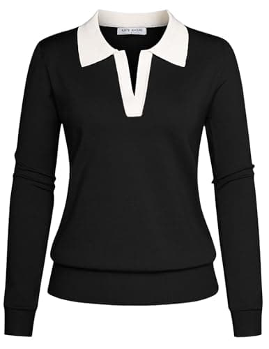 Kate Kasin Fall Sweaters Tops V Neck Color Block Soft Knit Pullover Shirt Black White L - Image 1
