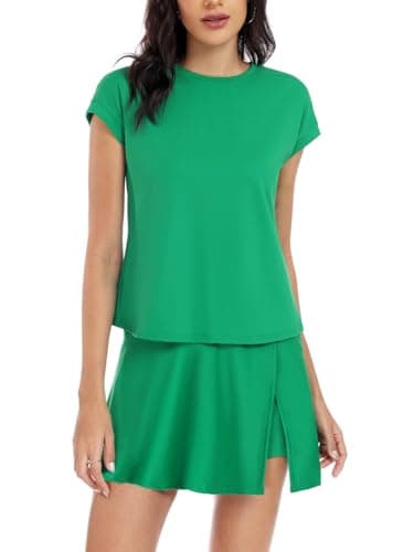 YOINS Summer 2 Piece Outfits for Women Short Skirt Sets Casual Workout Short Sleeve Tshirt and Skorts Matching Sets Dark Green S - Image 1