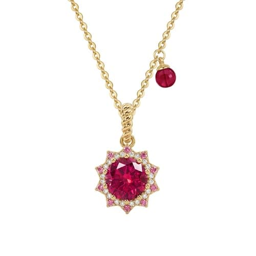MTMY Birthstone Necklace for Women, 14K Gold Plated Sunburst Necklace with Removable Charm Birthday Jewelry Gift (July) - Image 1