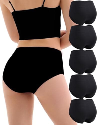 Anyball Women's Cotton Underwear High Waisted Briefs Full Coverage Soft Breathable Panties 5 Pack