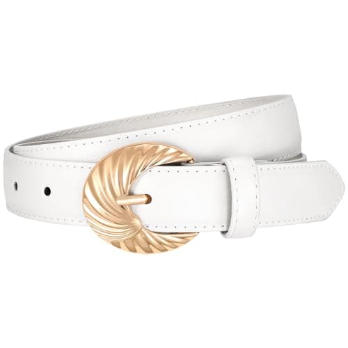 VONMELLI Leather Belt for Women Jeans Pants Dresses Fashion Casual Waist Ladies Belt with Gold Buckle, White L - Image 1