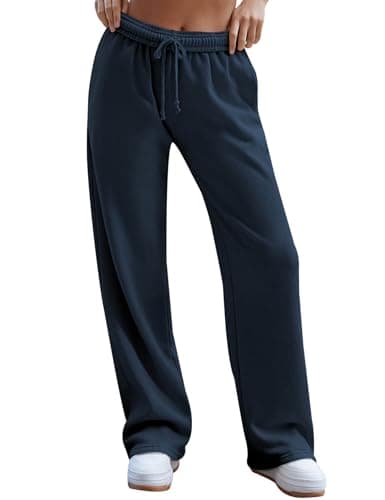 HeSaYep Women's Baggy Wide Leg Sweatpants Straight Leg Trousers Drawstring Elastic Waist Low Rise Active Sweat Pants Navy Blue S - Image 1