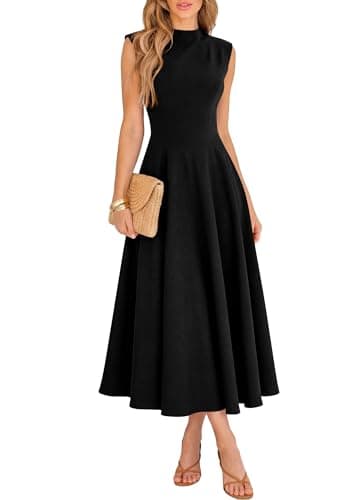 BTFBM Summer Dresses for Women 2026 Mock Neck Sleeveless High Waist Flowy Aline Maxi Spring Wedding Guest Dress Cocktail(Black, XX-Large) - Image 1