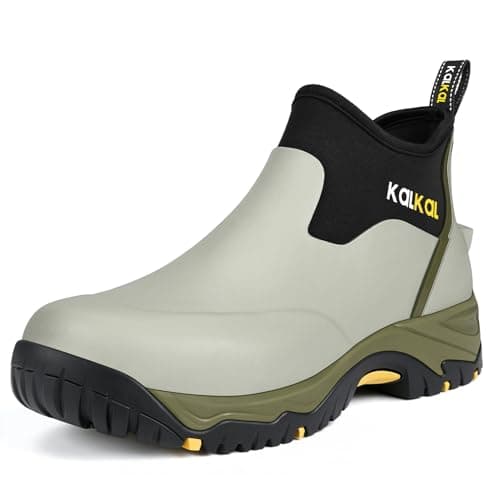 Kalkal Men's Rubber Boots, Waterproof Ankle Rain Boots, Insulated Working Booties with Comfortable Sports Sole, Outdoor Mud Boots for Yard Chore (Seaweed Green,Size10) - Image 1