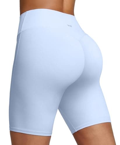 BRXL Biker Shorts for Women 8" No Front Seam High Waist Yoga Workout Gym Shorts Tummy Control with Inner Pocket Sky Blue - Image 1