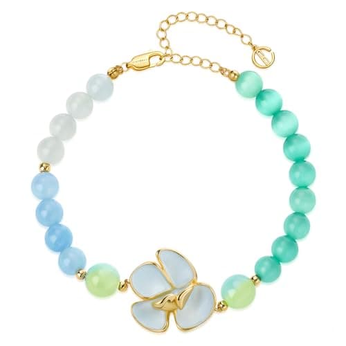 Cicy Bell Womens Flower Bracelets 18K Gold Plated Trendy Charm Colorful Cat's Eye Stone Beaded Adjustable Stretch Bracelet Friendship Vacation Jewelry Accessories - Image 1