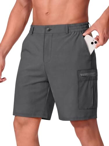 Crastimo Men Casual Shorts 9" Stretch 6 Pockets Quick Dry Lightweight Elastic Waist No Lining Hiking Travel Golf Dark Gray 3XL - Image 1