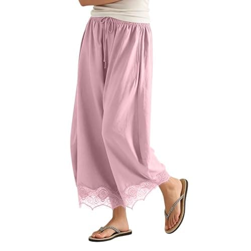 Wide Leg Cropped Pants for Women Summer Pink Medium