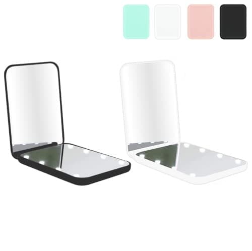 Milishow Compact Mirror, 1x/3x Magnifying LED Pocket Mirror, Small Lighted Travel Makeup Mirror for Purse, Handbag, Folding, Handheld, 2-Sided Mini Mirror with Lights for Women (Black+White 2 Pack) - Image 1