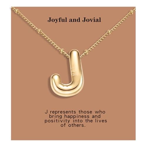 BOLAGTIER Bubble Letter Necklace Gold Plated Balloon Initial Chunky Bubble Alphabet Pendant Necklace Trendy Jewelry Gift for Women (J, Gold) - Image 1