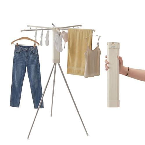 BIREN Foldable Clothes Drying Rack Tripod Clothes Rack with Clips Heavy Duty Laundry Rack Portable Clothing Racks for Travel, Camping, Hotel, Apartment - Image 1