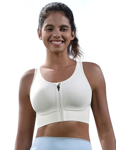 Cordaw Front Zipper Racerback Sports Bra for Women, High Impact & Molded Cups, Supportive for Running Gym White M - Image 1