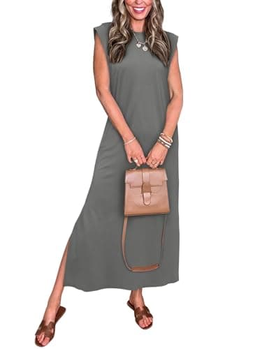 REORIA Women's Summer Vacation Long Maxi Dress Casual Sleeveless Sundresses Beach Tank Dresses with Pockets Thyme Medium - Image 1