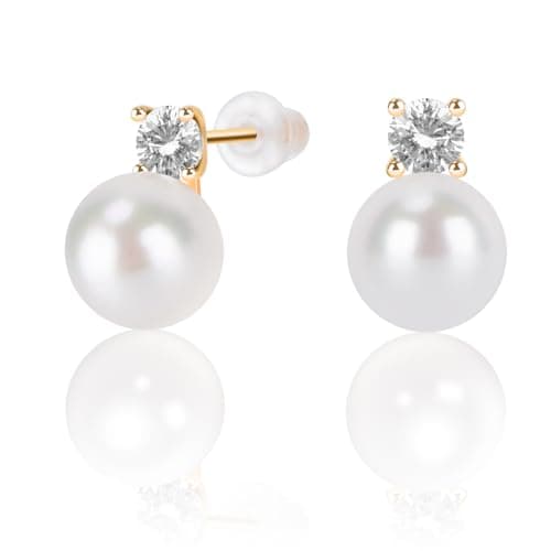 Handpicked AAAAA+ Quality Freshwater Cultured Grey Round Pearl Earrings – 18K Gold Post Stud Button, Hypoallergenic with Genuine Cultured Pearls - Image 1