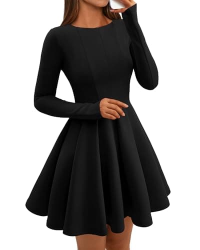 BTFBM Spring Dresses for Women 2026 Long Sleeve High Waist Pleated Flowy Aline Party Wedding Guest Dress Business Casual(Black, Large) - Image 1