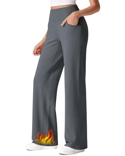 G4Free Fleece Lined Pants Women Wide Leg Sweatpants Loose Slacks Winter Warm Pants with Pockets for Work Casual Yoga Dress (Dark Grey,L,31") - Image 1