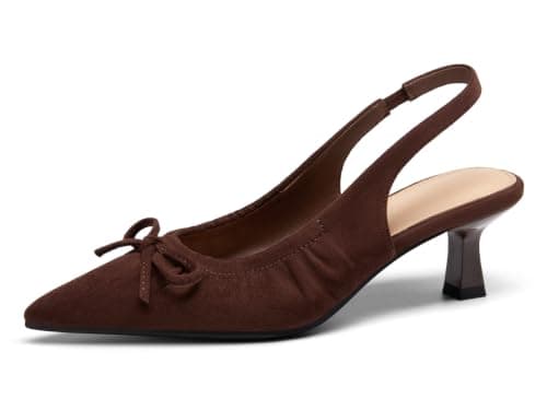 Coutgo Womens Slingback Low Kitten Heels Bow Pumps Work Party Dress Shoes - Image 1