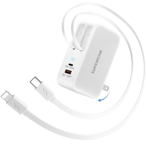SUPERONE Retractable Charger with Dual USB Ports, 78W Retractable Wall Charger with USB C and Apple Charging Cables, USB C Charger Block for Phone 17/16/15/14/13/12/11 Series, Galaxy S25 24, Pixel - Image 1