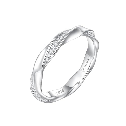 SILVERNANA 0.25 ct Moissanite Twist Wedding Band for Women 925 Sterling Silver Mobius Eternity Ring Stackable Anniversary Bands for Her Size 4