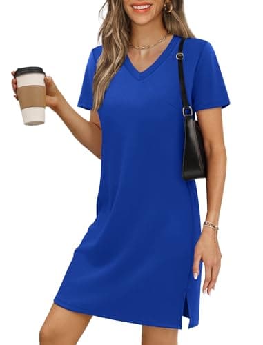 Beach Dresses for Women 2026 Vacation V-Neck Short Sleeve Split Hem Beach Sundress RoyalBlue 2XL - Image 1